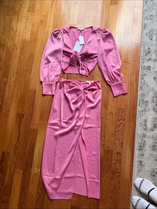 Wayf Dresses & Skirts - Wayf Bubblegum Pink Satin Two-Piece Set